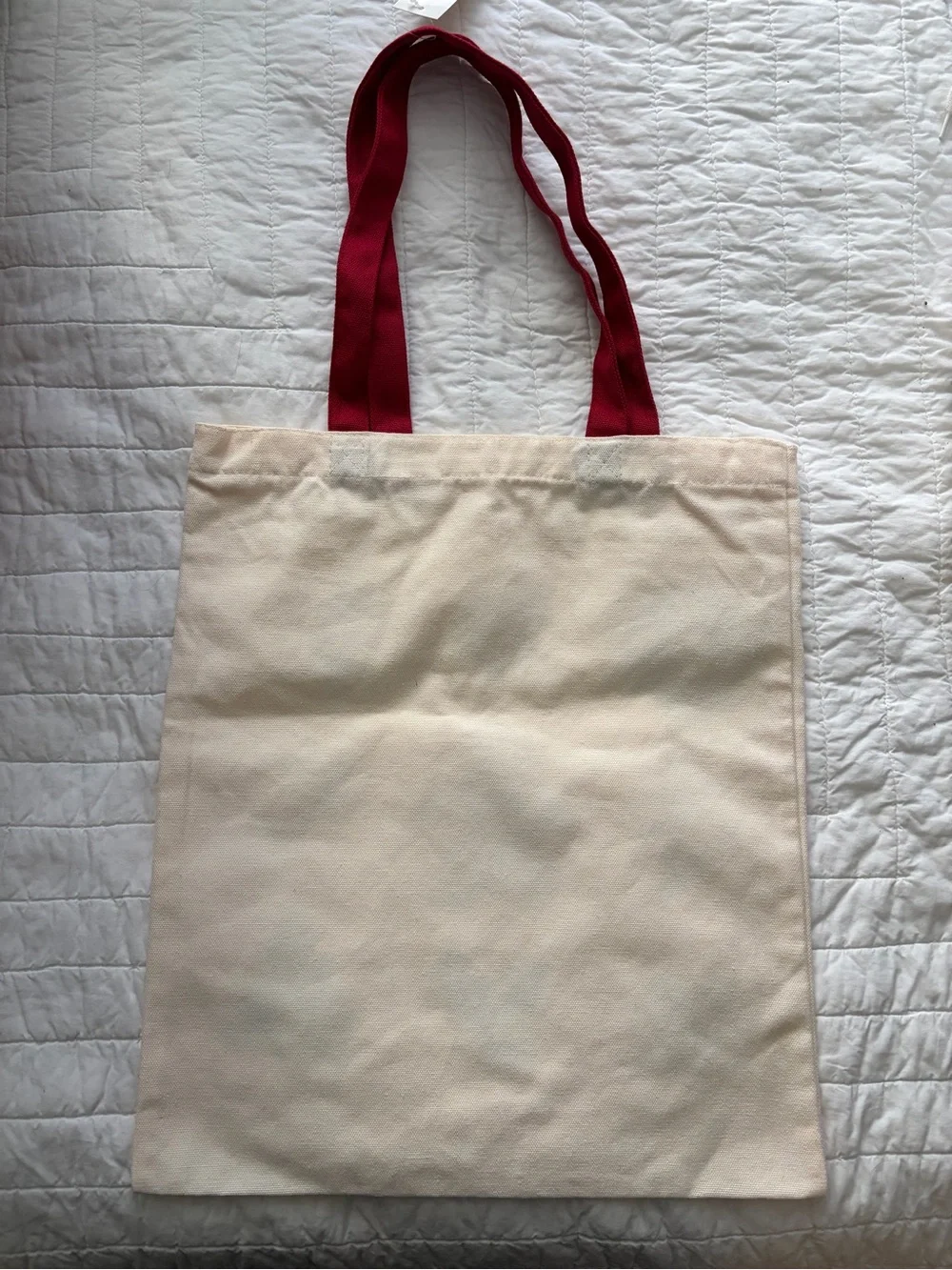 NWT Francesca's Collections Cream Holiday Icon Canvas Tote with Red Handles